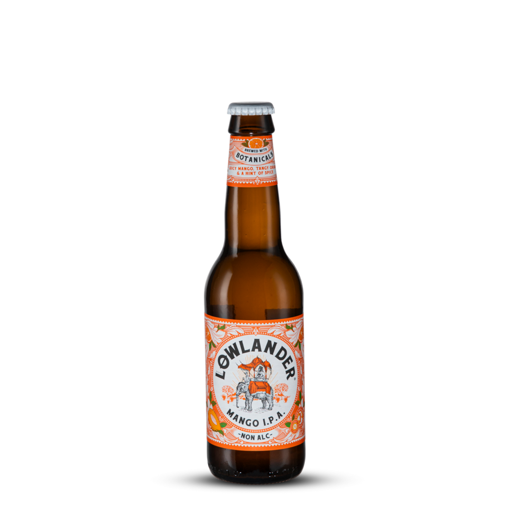 Bouteille de Lowlander Mango IPA, bière sans alcool