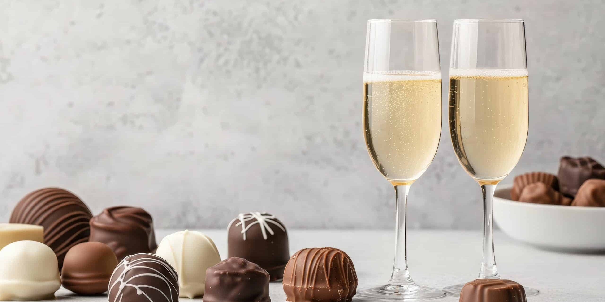 Du chocolat et deux verres de pétillant sans alcool.